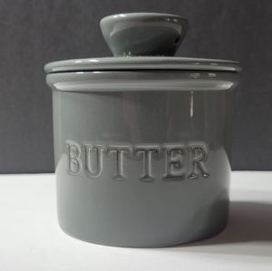 BUTTER embossed Butter Bell Crock French Ceramic Butter Dish modern neutral grey